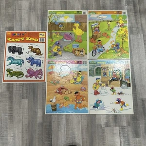 VTG Bundle Of 5 Frame Tray Puzzles Seasons Of Sesame Street + Zanty Zoo EUC! 90s - Picture 1 of 12