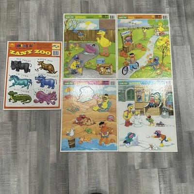 VTG Bundle Of 5 Frame Tray Puzzles Seasons Of Sesame Street + Zanty Zoo EUC! 90s - Image 1 of 4
