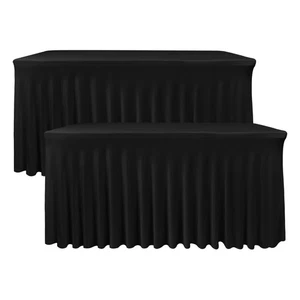 Falda de mesa negra para mesas rectangulares de 8 pies, paquete de 2 - 96 x 30 pulgadas - estirada... - Imagen 1 de 7