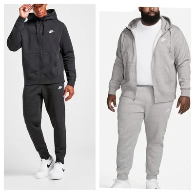 Nike Mens Sportswear French Terry Tracksuit Hoodie and Bottoms Set Black & Grey - Image 1 of 4