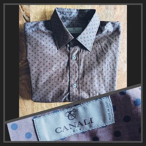 🇮🇹 CANALI Medium 15' Brown Polka Dot Shirt Extra Slim Made in Italy - Picture 1 of 12