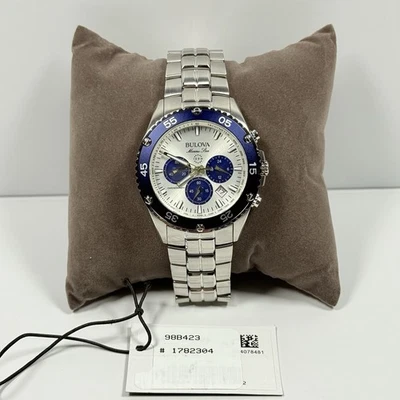 Bulova Men's Marine Star Quartz  Chronograph Calendar Silver Watch 42 MM 98B423 - Image 1 of 4