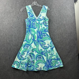Lilly Pulitzer Dahlia Dress Women's Extra Small Green Blue Floral A-Line Skater - Picture 1 of 8