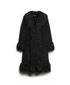 Superdry Black Faux Fur Lined Longline Afghan Coat - Picture 1 of 6