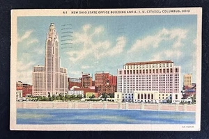 Columbus OHIO • State Office Building & A.I.U. Citadel • Linen Posted 1939 - Picture 1 of 2