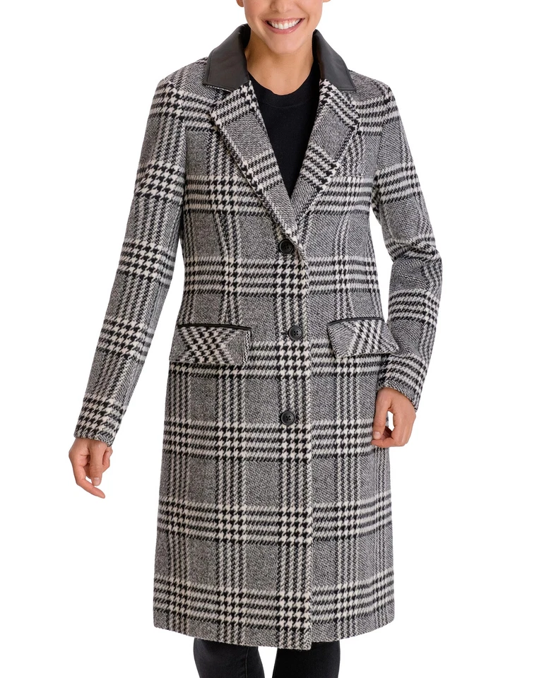 BCBGeneration Black Plaid Walker Wool Blend Pea Coat X5511 Woman's Size XXL - Image 1 of 1