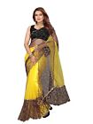 Yellow & Black Women Net Saree Bollywood Indian Pakistani Designer Sari