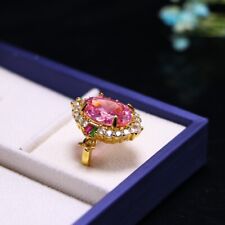 Perfect High Ice Chinese Pink Jade Inlaid Gemstones Hand Carving Ring S398