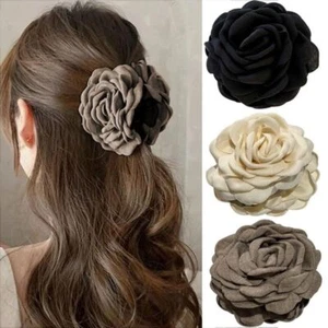 Large Size Rose Flower Hair Claw Clips Fabric Headwear Hair Accessories - Picture 1 of 22