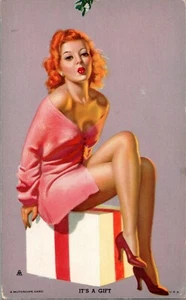 Vintage 1940s Mutoscope Glamour Girls - It's A Gift Christmas w Mistletoe Pin-up - Picture 1 of 2