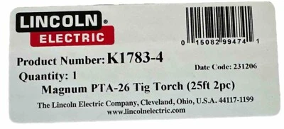 Lincoln Electric K1783-4 PTA-26 200 Amp Air-Cooled Tig Torch 25' - Image 1 of 4