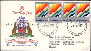 1971 Australia Sydney Stock Exchange Centenary Strip Of 4 WCS Addressed FDC, GC - Imagen 1 de 1
