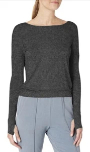 Gray Open Back Long Sleeve Tunic Workout Top Yoga Gym Shirt Large Bestisun *NEW* - Picture 1 of 6