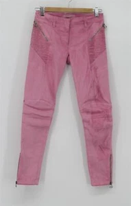 PIERRE BALMAIN LADIES PINK 22 DRILL BIKER DISTRESSED SKINNY DENIM JEANS AD - Picture 1 of 5