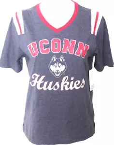 NEW UConn Huskies Colosseum Athletics V-Neck Gray Red SS T-Shirt Women's M - Picture 1 of 9