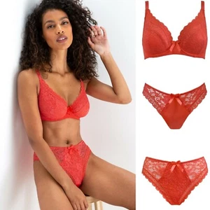 Pour Moi Rebel Underwired Plunge Bra, Brazilian Brief or Deep Brief Coral - Picture 1 of 8