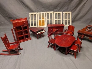 Vintage Victorian Doll House Furniture Real Cherry Wood - 11 Pieces - Picture 1 of 6