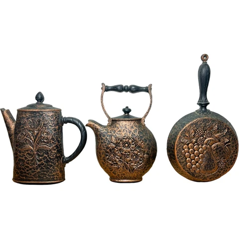 VTG HOMCO MidCentury Kitchen Wall Decor Set Coffee Pot Teapot Skillet Farmhouse Cover