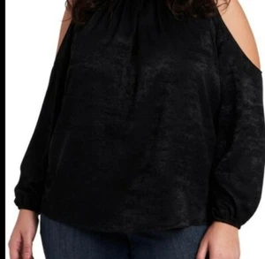1 State Rich Black Cold Shoulder Long Sleeve Women’s Plus Blouse 3X NWT - Picture 1 of 6