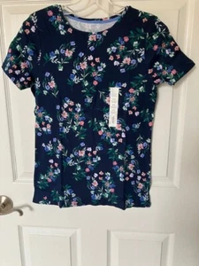 Croft & Barrow® Essential Crewneck Short sleeve Tee Size XS Indigo blue floral - Picture 1 of 2