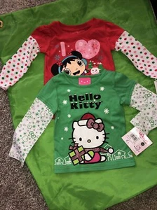 New Lot Of 2 Girls Baby Hello Kitty long sleeve shirt holiday 18 M - Picture 1 of 3