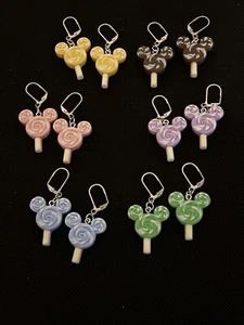 Mickey Mouse Lollipop Swirl Earrings - Lever Back Dangle Hypoallergenic Disney - Picture 1 of 14