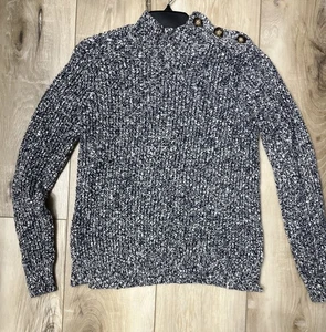 Peter Millar Mockneck Cashmere Blend Marled Sweater Button Shoulder Navy  Size M - Picture 1 of 8