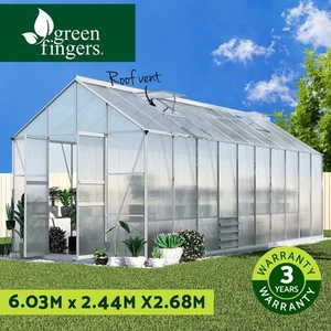 Green Fingers Greenhouse Aluminium Green House Double Doors Garden Shed 6x2.44M - Picture 1 of 9