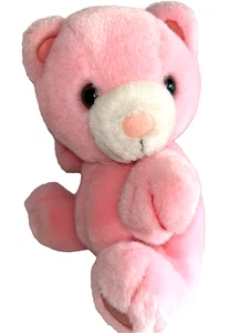 Oso de peluche Russ Berrie 7" rosa suave sentado peluche ojos marrones de colección - Imagen 1 de 5