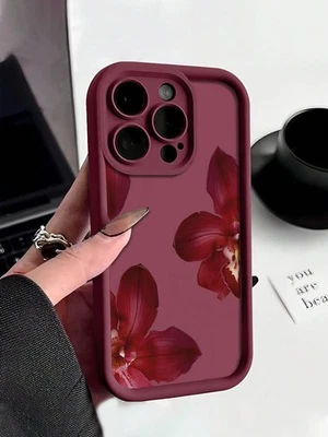 STYLE EXRPESS Burgundy Floral Phone Case For iPhone 16 15 14 13 12 11 Pro Max Shockproof Cover