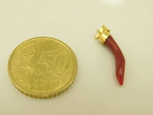 PendanT in Real GemStone good luck Horn red coral and 925 Sterling Silver of It - Picture 1 of 3