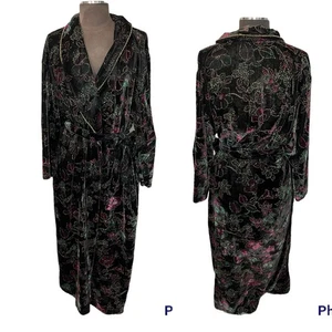 Accappatoio vintage Victoria’s Secret M/L nero velluto glitter etichetta oro anni 80 cravatta floreale - Foto 1 di 4