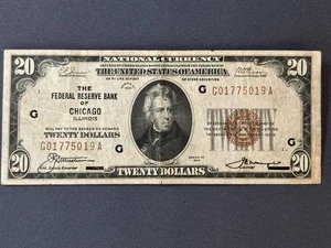 1929 Federal Reserve Of Chicago $20 Bill - Picture 1 of 2