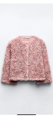 100% Authentic ZARA Pink Beaded Jacket $89.90+Tax Size: L - Image 1 of 4