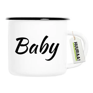 Emaille Tasse Baby Schriftzug Vintage Geschenkidee Souvenir Präsent Wichtelgesch - Picture 1 of 7
