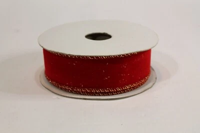Christmas Ribbon Red Velvet with gold edging glitter 9 yd New (see description)  - Image 1 of 2
