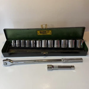 Vtg Klein 65822 1/2” Drive Breaker Bar & 12 Pc Socket Set 7/16” Thru 1-1/4” USA - Picture 1 of 7