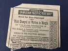 Vintage Ticket Coupon, Canadian Pacific Railway
