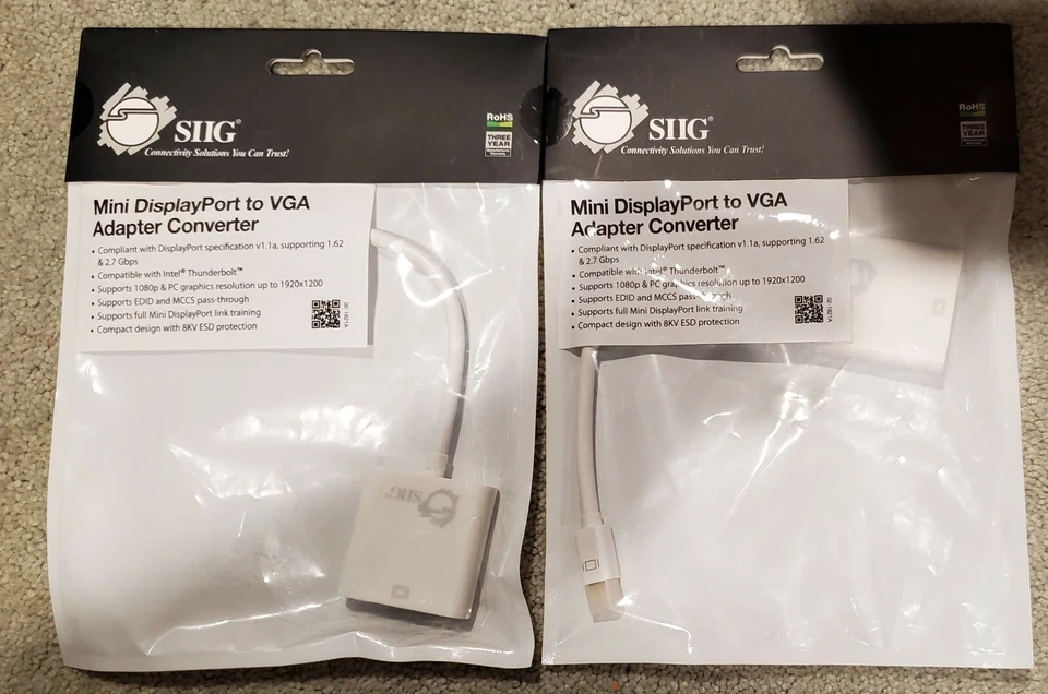 2 SIIG Mini DisplayPort to VGA Adapter Converter (CB-DP0R11-S1) New in Package - Image 1 of 2