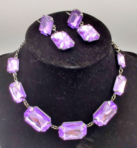 Vintage Avon Beautiful Plastic Purple Stone Black Metal Necklace Earring Set