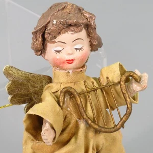 Vintage Cartapesta Angel Ornament Italian Paper Mache Italy Lyre Harp Instrument - Picture 1 of 24