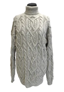 Henri Bendel 100% Kaschmir Grobstrick Zopfmuster Rollkragen Tunika Beige Pullover M - Bild 1 von 22