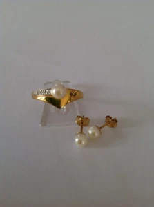 Perlen Ring Gold 333 mit Brillanten passende Perlen Ohrstecker neu wertig Gr 57 - Bild 1 von 10