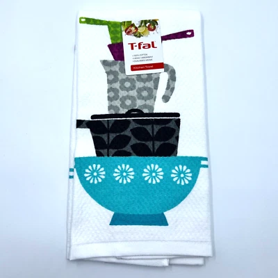 T-Fal White Pots and Pans Cotton Kitchen Towel 15” X 26” Absorbent Durable