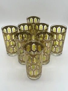 Lotto di 8 bicchieri W Virginia Glass Co oro 22k e cristallo modello Madrid giallo - Foto 1 di 11