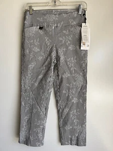 NWT $126 LISETTE L Montreal Whitman Stripe Black Floral Crop Pant Size 8 - Picture 1 of 9