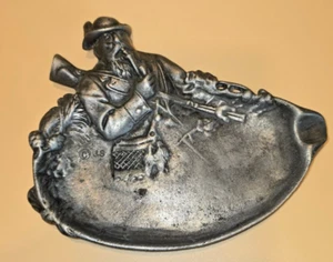 Vintage The Hunter Ashtray Pewter Sculptured Ashtray Trinket Tray Paper Weight - Picture 1 of 8