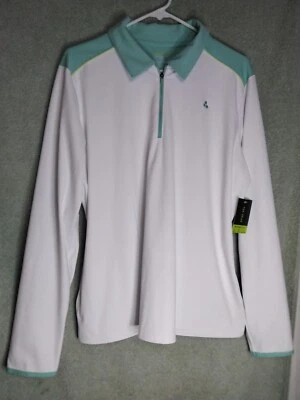 Tek Gear Womens Top Polo Shirt Size XXL White Shy Green Zip pocket Long Sleeve - Image 1 of 4