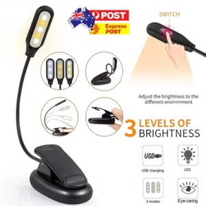 LED Book Reading Book Light Clip on Bed Rechargeable 3-level Brightness Lamp - Picture 1 of 11