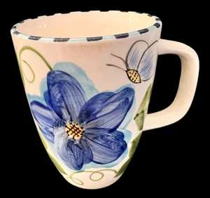 Coffee Cup Floral Flowers Tea Cup 12 fl oz Blue Pink Laurie Gates 2001 Palisades - Picture 1 of 8